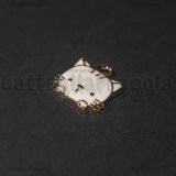 Charm Gatto in metallo smaltato dorato Bianco 15x13mm