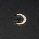 Ciondolo Gatto su Luna in metallo smaltato dorato Bianco 20.5x16mm