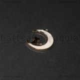 Ciondolo Gatto su Luna in metallo smaltato dorato Bianco 20.5x16mm