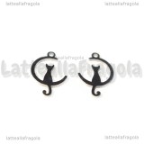 Ciondolo Gatto su Luna in Acciaio Inox 17.5x11mm