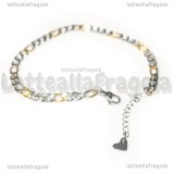 Bracciale in Acciaio Inox maglia Figaro Argento e Oro 19cm