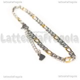 Bracciale in Acciaio Inox maglia Figaro Argento e Oro 19cm