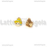 Charm Testa di Cenerentola in metallo dorato smaltato 15x11mm
