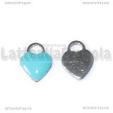Ciondolo Cuore in Acciaio Inox smaltato Azzurro 14.5x11.5mm