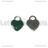 Ciondolo Cuore in Acciaio Inox smaltato Verde Bosco 14.5x11.5mm