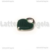 Ciondolo Cuore in Acciaio Inox smaltato Verde Bosco 14.5x11.5mm