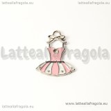 Charm Tutù Ballerina double-face in metallo argentato smaltato 21x16mm