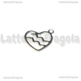 Charm Cuore Segno Zodiacale Acquario in Acciaio Inox 15.5x13mm 