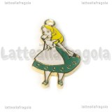 Ciondolo Alice in Wonderland in metallo dorato smaltato 33x18mm