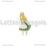 Ciondolo Alice in Wonderland in metallo smaltato argentato azzurro 33x18mm