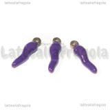 Ciondolo Cornetto Portafortuna 3D in Acciaio Dorato smaltato Viola 17.5x4.5mm
