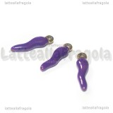 Ciondolo Cornetto Portafortuna 3D in Acciaio Dorato smaltato Viola 17.5x4.5mm