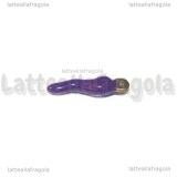 Ciondolo Cornetto Portafortuna 3D in Acciaio Dorato smaltato Viola 17.5x4.5mm