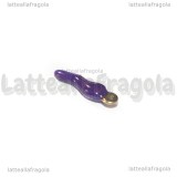Ciondolo Cornetto Portafortuna 3D in Acciaio Dorato smaltato Viola 17.5x4.5mm