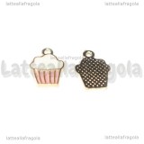 Charm Cupcake in metallo Dorato Smaltato Rosa 18x11mm