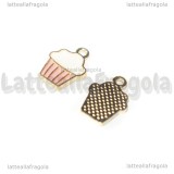 Charm Cupcake in metallo Dorato Smaltato Rosa 18x11mm