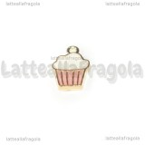 Charm Cupcake in metallo Dorato Smaltato Rosa 18x11mm