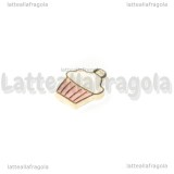 Charm Cupcake in metallo Dorato Smaltato Rosa 18x11mm
