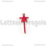 Charm Bacchetta Magica in rame dorato smaltato rosso 20x8mm