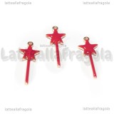 Charm Bacchetta Magica in rame dorato smaltato rosso 20x8mm