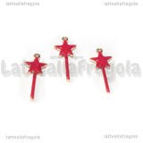Charm Bacchetta Magica in rame dorato smaltato rosso 20x8mm