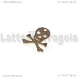 Ciondolo Teschio con ossa in Acciaio Inox Dorato 15x12mm