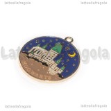 Ciondolo Hogwarts di notte in metallo dorato smaltato 28x25mm