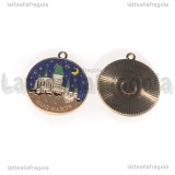 Ciondolo Hogwarts di notte in metallo dorato smaltato 28x25mm