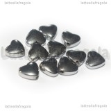 5 Cuoricini in Ematite argento con foro passante 6mm