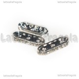 3 Spaziatori 3 fili in Rame silver plated con strass 21x7.5mm