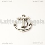 Charm Ancora double-face in metallo argento antico 23x20mm