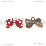 Ciondolo Fiocco in metallo dorato smaltato Rosso pois bianchi 18.5x14.5mm