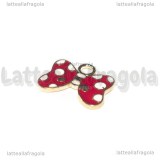Ciondolo Fiocco in metallo dorato smaltato Rosso pois bianchi 18.5x14.5mm