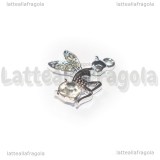 Ciondolo Fata in metallo argentato con strass 23x21mm
