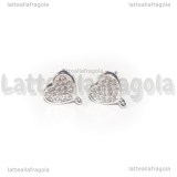 Perni Cuori in Ottone argentato e Cubic Zirconia 10x9mm