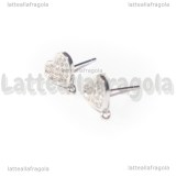 Perni Cuori in Ottone argentato e Cubic Zirconia 10x9mm