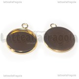 Base tonda in acciaio gold plated per cammeo 16mm