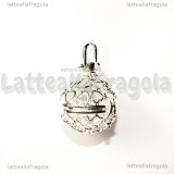 Ciondolo apribile tondo filigrana cuori in rame silver plated 36x28mm