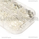 Scatola 800 anellini apribili n metallo silver plated misure 4-10mm