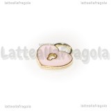 Charm Cuore Lucchetto in metallo dorato smaltato rosa 13x11mm
