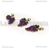 Charm Uva in metallo dorato smaltato 17x10mm