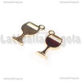 Charm Bicchiere di Vino in metallo dorato smaltato 19x10mm