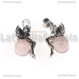 Ciondolo Fatina su Quarzo Rosa 3D in ottone argentato 25x12mm