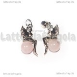 Ciondolo Fatina su Quarzo Rosa 3D in ottone argentato 25x12mm
