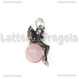 Ciondolo Fatina su Quarzo Rosa 3D in ottone argentato 25x12mm