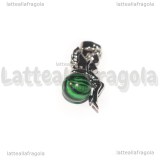 Ciondolo Fatina su Pasta di Malachite 3D in ottone argentato 25x12mm