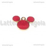 Ciondolo Topolino in metallo dorato smaltato rosso 19x15mm