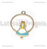 Ciondolo Alice nel Paese delle Meraviglie in metallo dorato smaltato 31x22mm