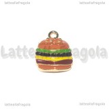 Ciondolo Hamburger in metallo dorato smaltato 16x13mm