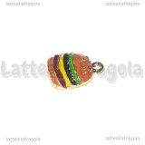 Ciondolo Hamburger in metallo dorato smaltato 16x13mm